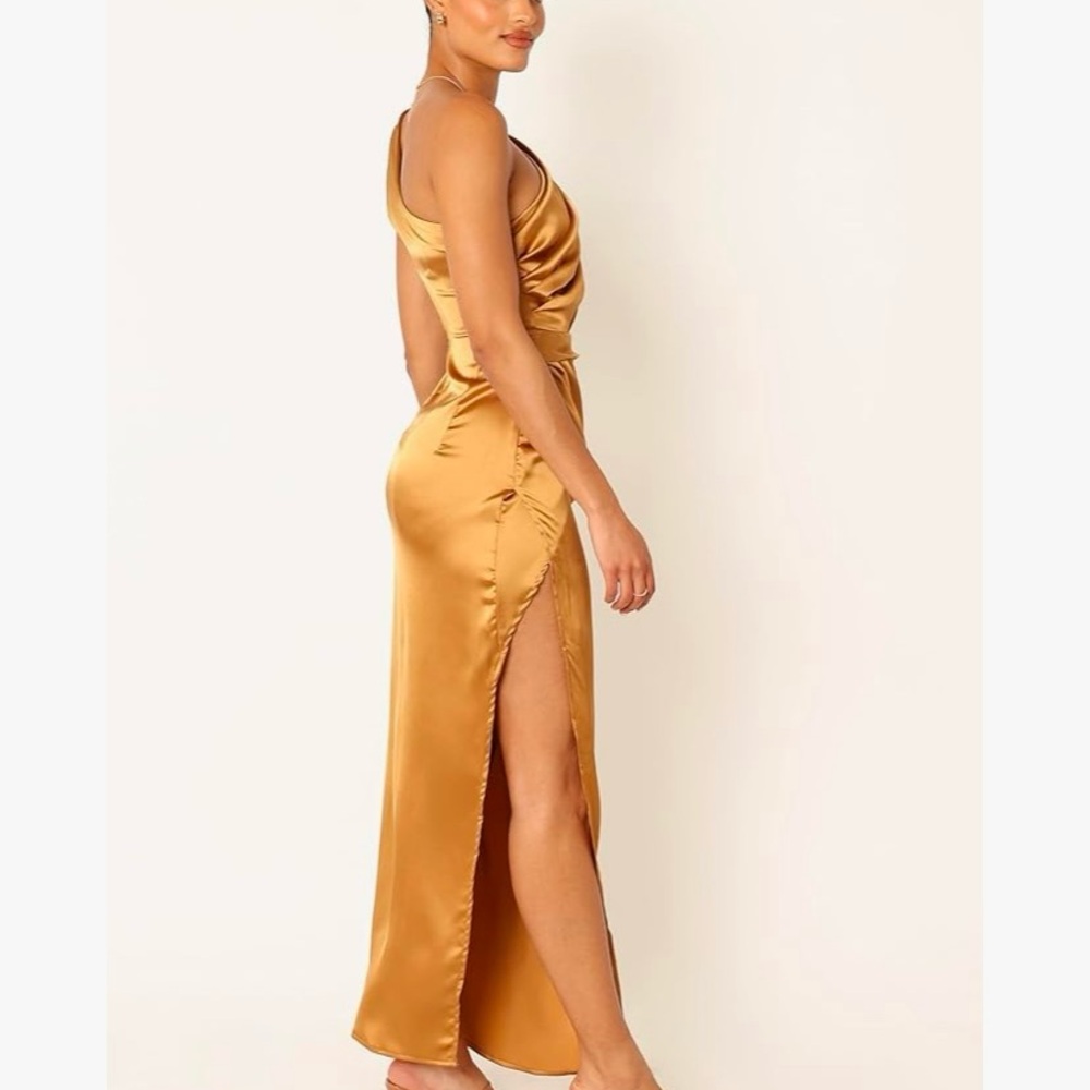 Women’s Gold One Shoulder Maxi Dress, Size Small, EUC - Picture 2 of 11